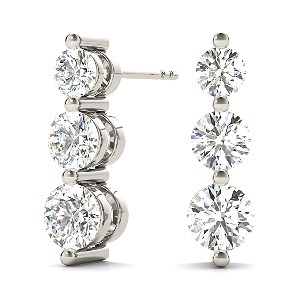 1.00 ctw Diamond Three Stone Drop Earrings-VIRABYANI